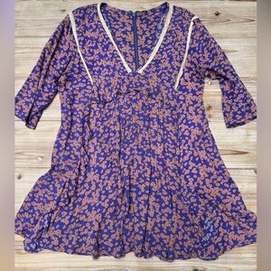 Vintage Free People Floral Purple and Orange Dress | Size Medium